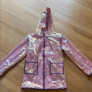 Lola and the Boys Iridescent Pink Sequin Raincoat with Hood
